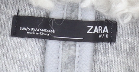 Zara Women Grey Wool Blend Fur Collar Mid-Length Coat Size S