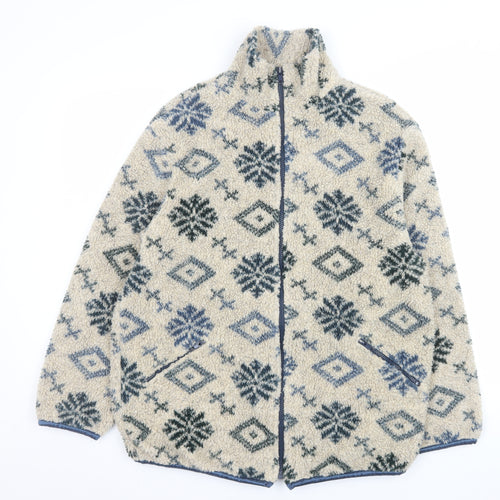 IVY Men’s Beige Geometric Fleece Full Zip Jacket Size M