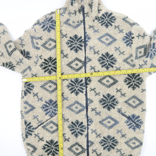 IVY Men’s Beige Geometric Fleece Full Zip Jacket Size M