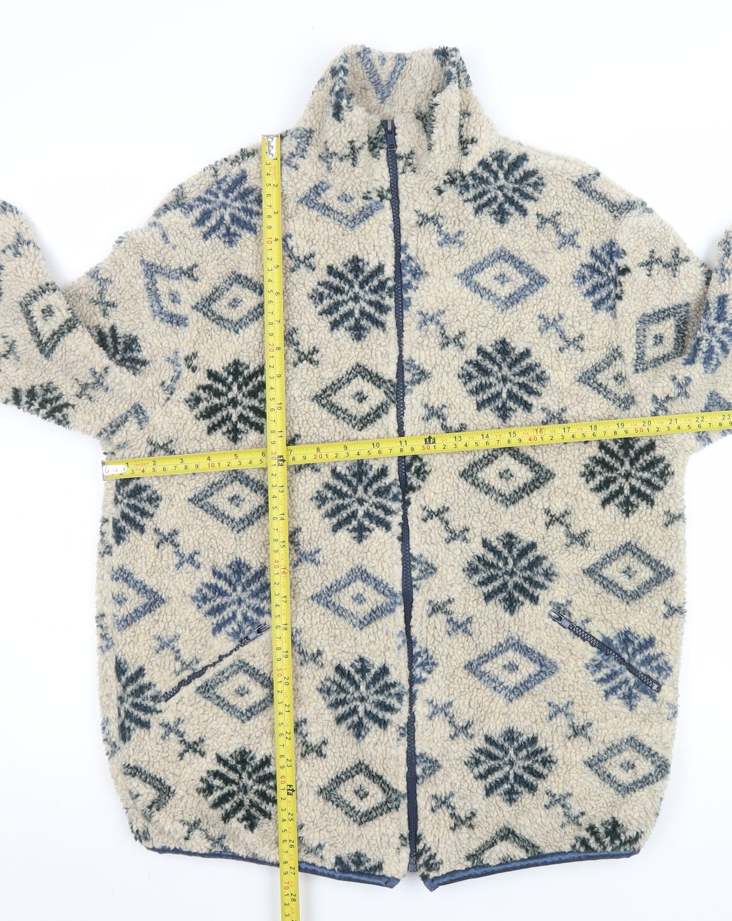 IVY Men’s Beige Geometric Fleece Full Zip Jacket Size M