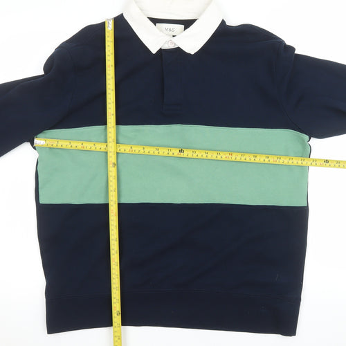 Marks and Spencer Men's Blue Collared Stripe Sweatshirt L Regular