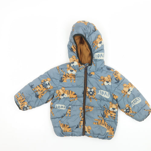 Next Unisex Baby Blue Tiger Print Hooded Puffer Jacket 12–18 Months