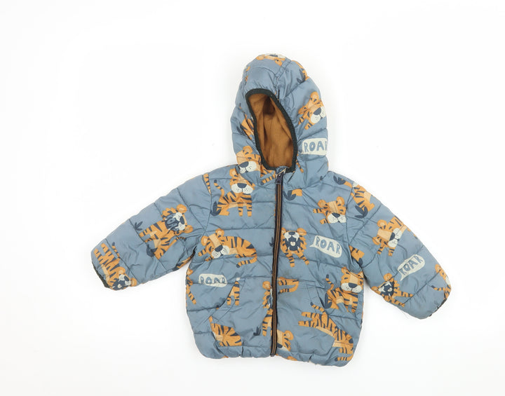 Next Unisex Baby Blue Tiger Print Hooded Puffer Jacket 12–18 Months