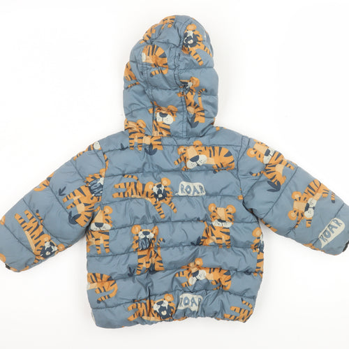 Next Unisex Baby Blue Tiger Print Hooded Puffer Jacket 12–18 Months