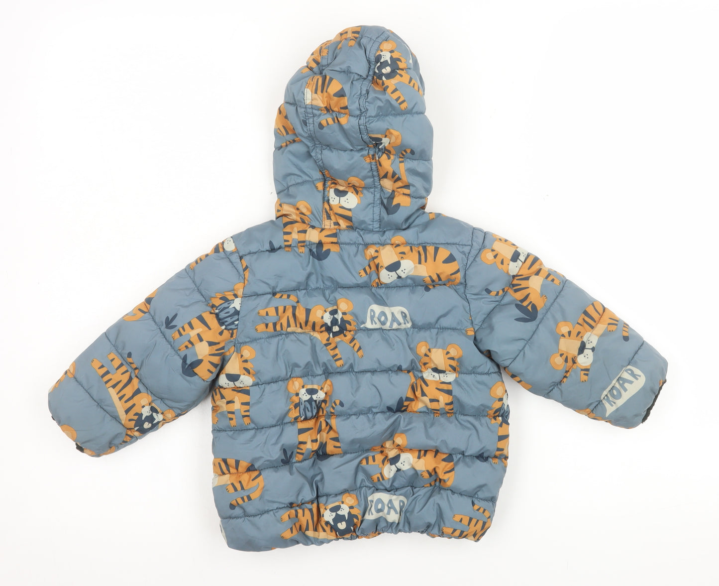 Next Unisex Baby Blue Tiger Print Hooded Puffer Jacket 12–18 Months
