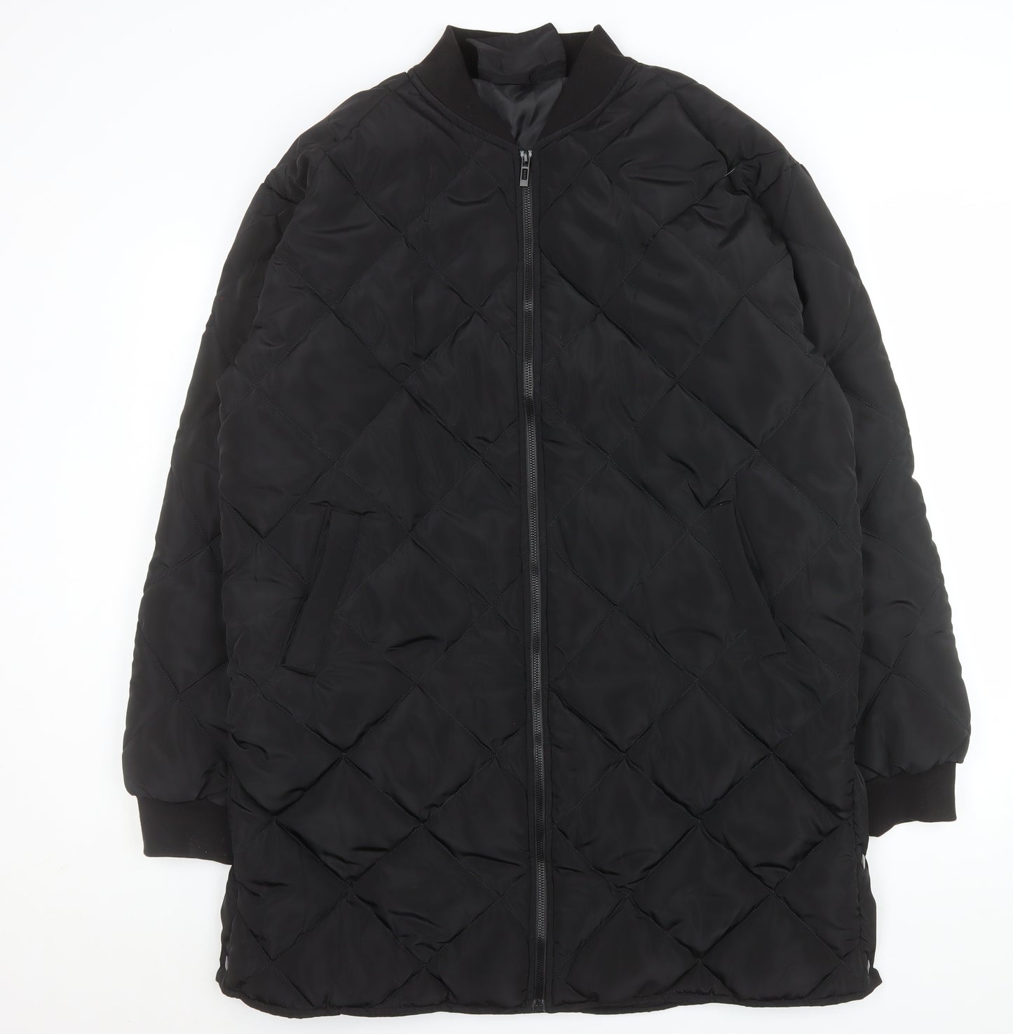 Boohoo Women’s Black Quilted Long Coat Size 10