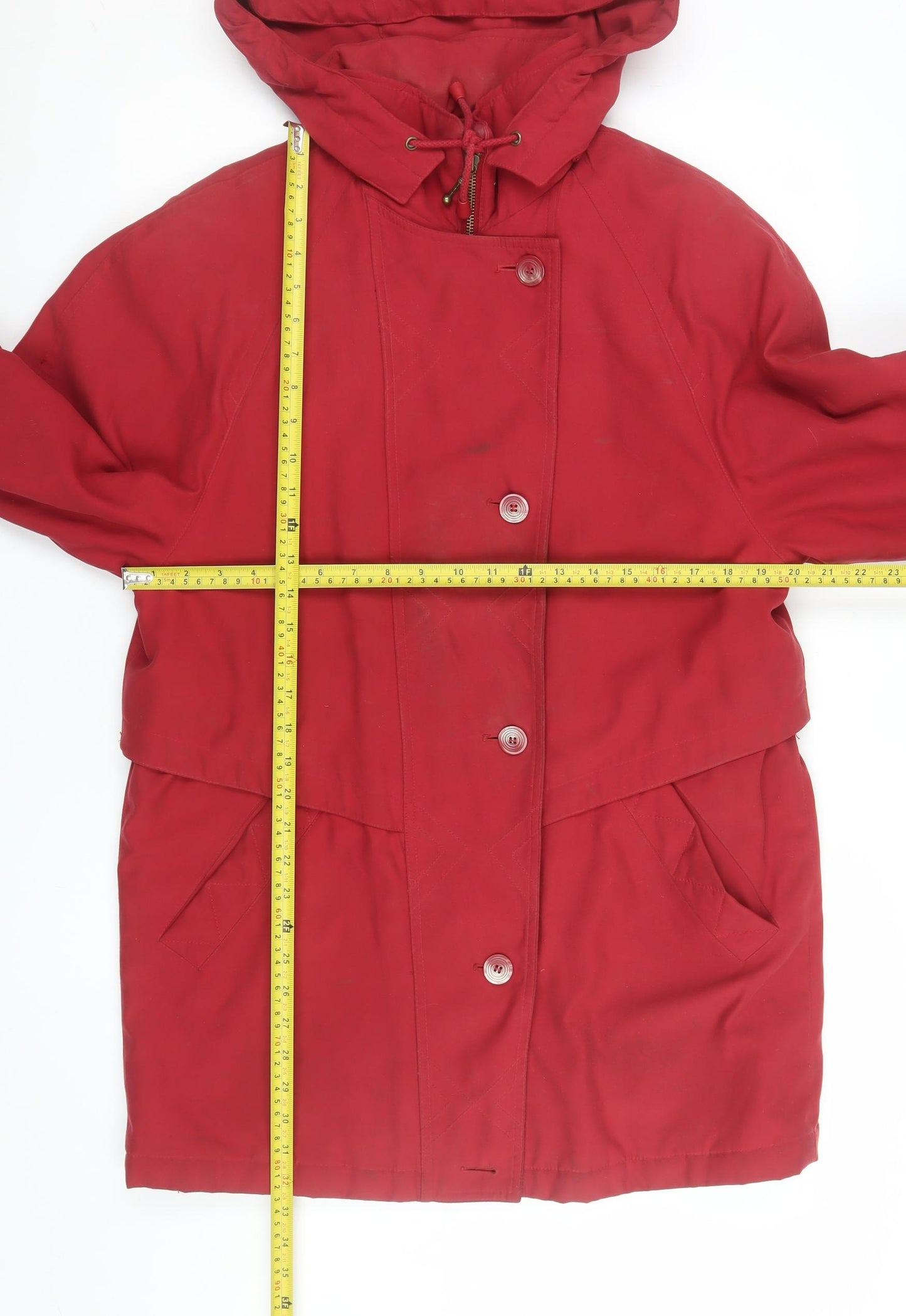 Dannimac Womens Red Hooded Mid-Length Rain Coat Size S