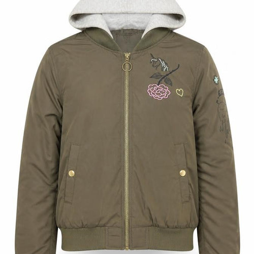 H&M Girls Green Hooded Bomber Jacket 11-12 Years Unicorn Embroidered