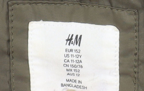 H&M Girls Green Hooded Bomber Jacket 11-12 Years Unicorn Embroidered