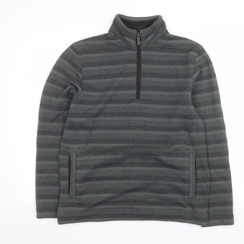 Marks and Spencer Men's Grey Striped 1/2 Zip Fleece Sweatshirt Size M