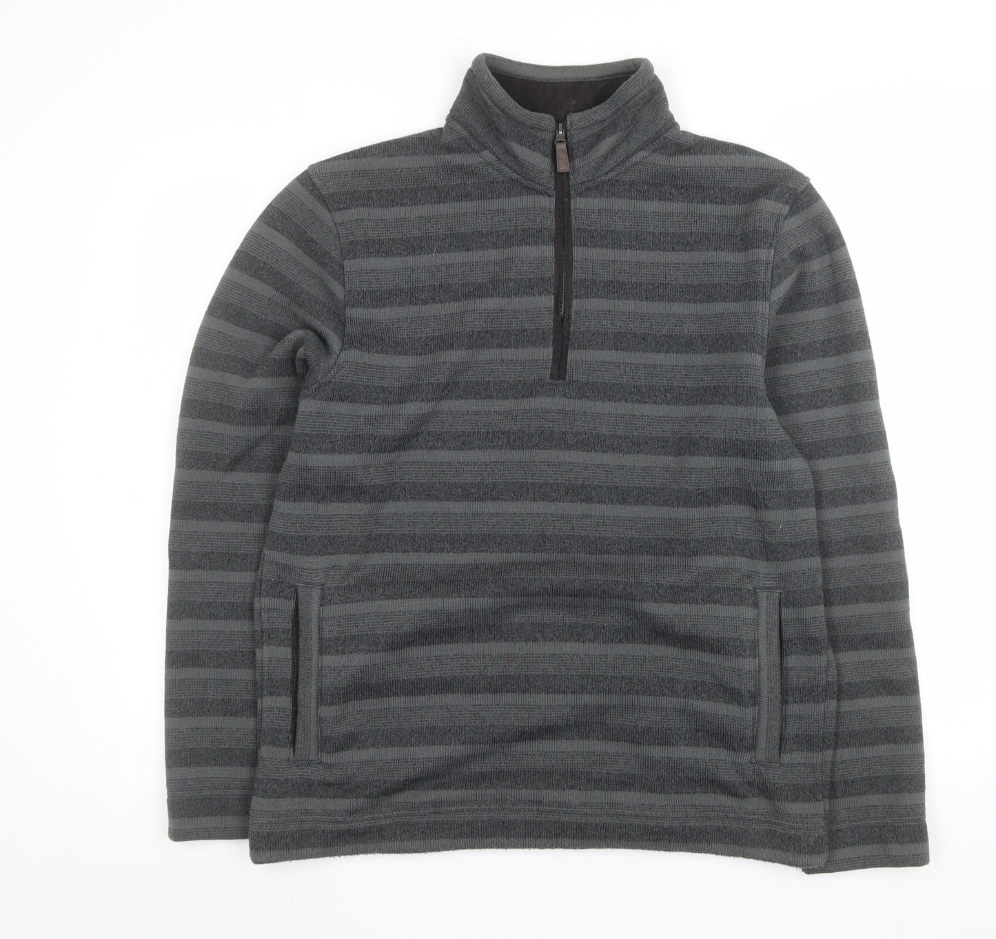 Marks and Spencer Men's Grey Striped 1/2 Zip Fleece Sweatshirt Size M