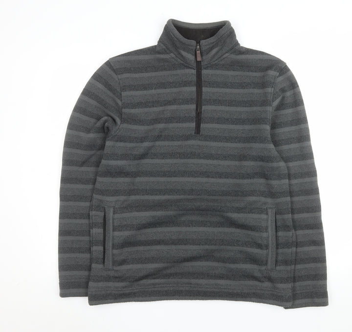 Marks and Spencer Men's Grey Striped 1/2 Zip Fleece Sweatshirt Size M