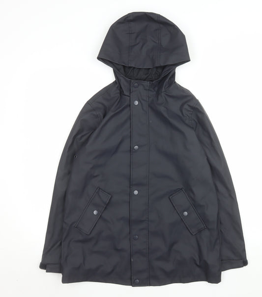 Primark Girls Black Hooded Waterproof Rain Coat 11-12 Years Lined Mid-Length