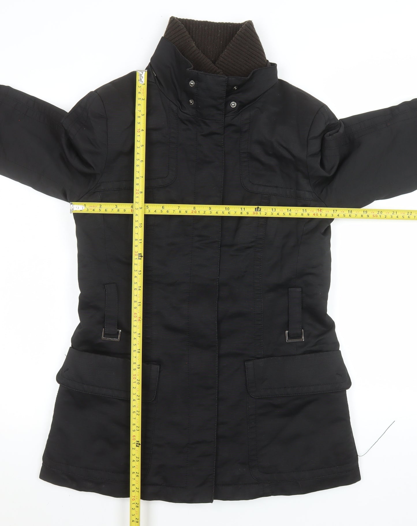Zara Men Black M Military Coat Cotton Blend Mid-Length Jacket