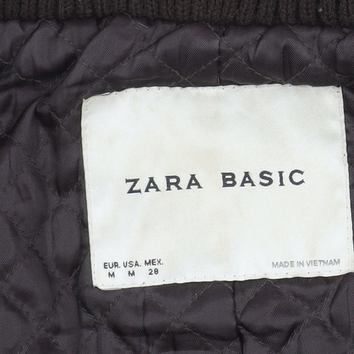 Zara Men Black M Military Coat Cotton Blend Mid-Length Jacket