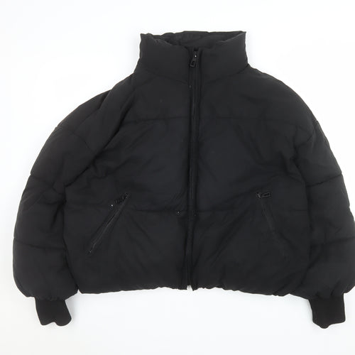 Zara Women's Black Short Puffer Jacket Size 12 Winter Quilted Zip-Up