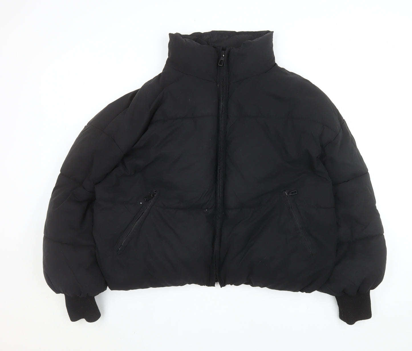 Zara Women's Black Short Puffer Jacket Size 12 Winter Quilted Zip-Up