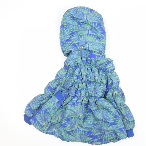 Mim-Pi Girls Blue Peacock Print Puffer Coat 7 Years Hooded Lined Zip