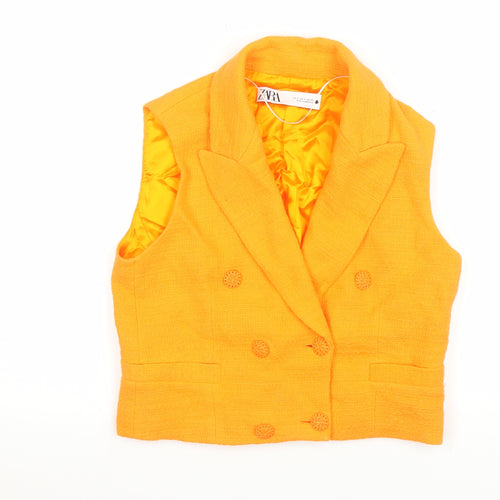 Zara Women’s Orange Cotton Double-Breasted Sleeveless Waistcoat S