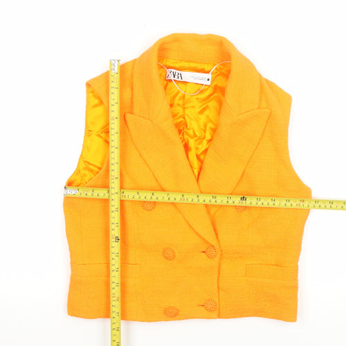 Zara Women’s Orange Cotton Double-Breasted Sleeveless Waistcoat S