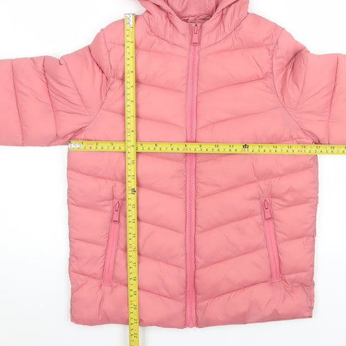 Marks and Spencer Girls Pink Hooded Puffer Jacket 8-9 Years Lined Water Repellent