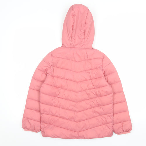 Marks and Spencer Girls Pink Hooded Puffer Jacket 8-9 Years Lined Water Repellent