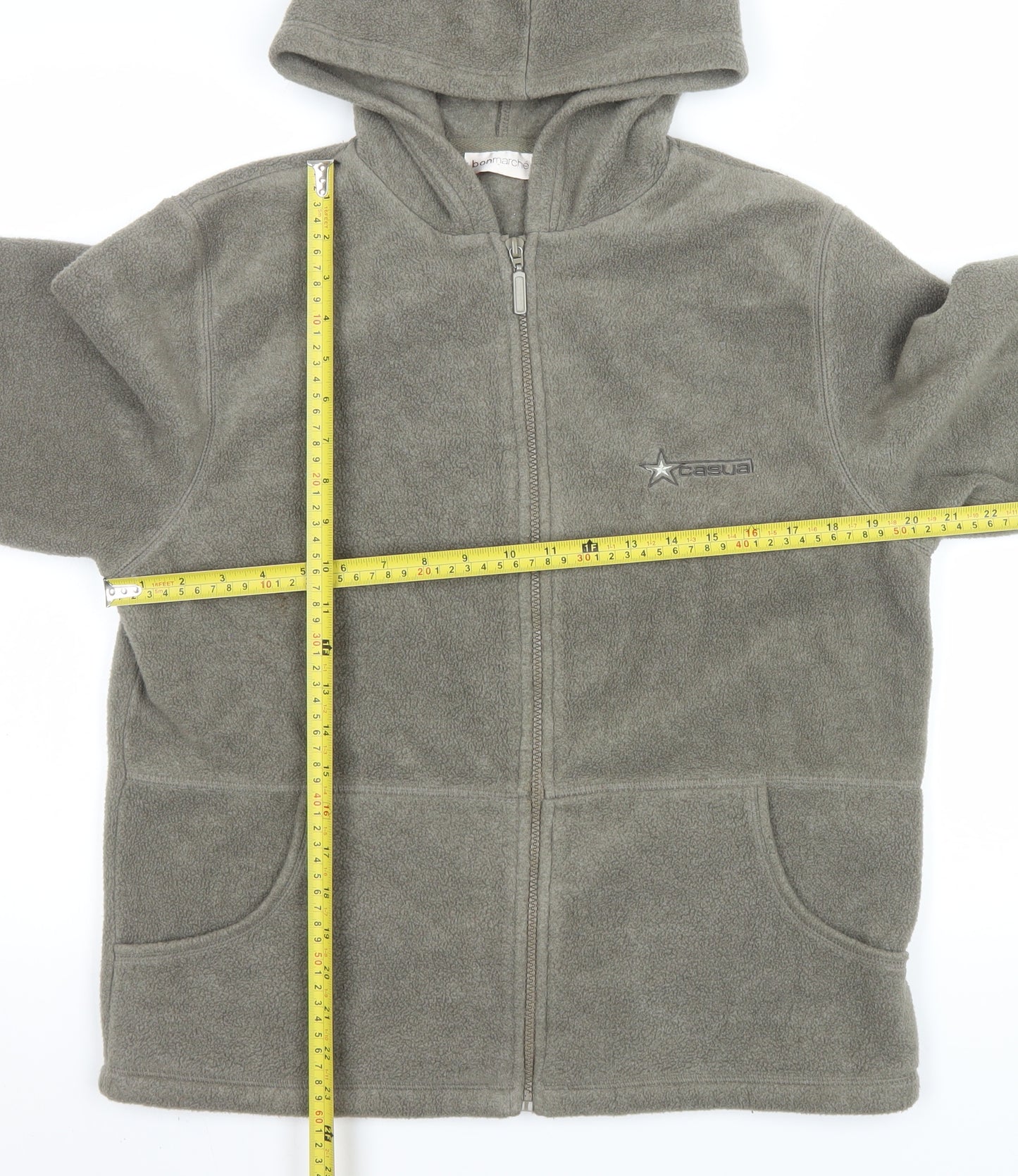 Bonmarché Men's Grey Hooded Fleece Jacket Size S Full Zip Casual