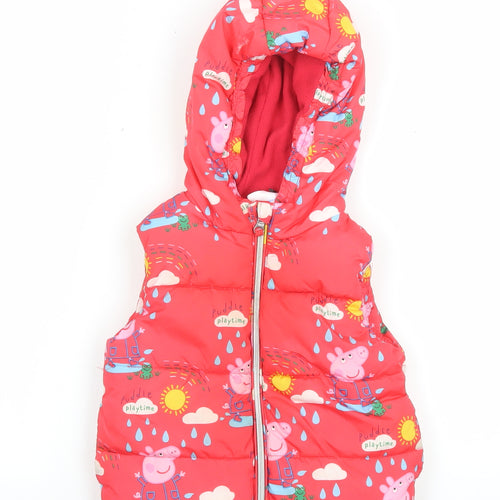 Peppa Pig Girls Red Hooded Puffer Jacket 18-24 Months Lined Polyester