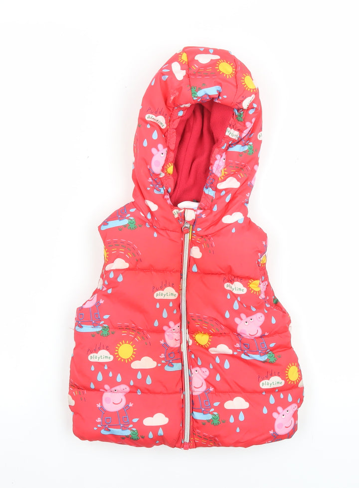 Peppa Pig Girls Red Hooded Puffer Jacket 18-24 Months Lined Polyester