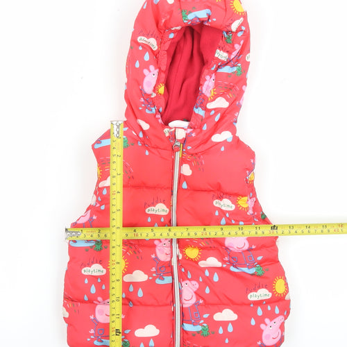 Peppa Pig Girls Red Hooded Puffer Jacket 18-24 Months Lined Polyester