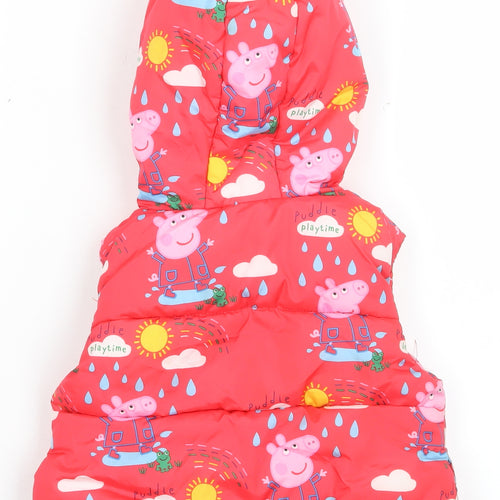 Peppa Pig Girls Red Hooded Puffer Jacket 18-24 Months Lined Polyester