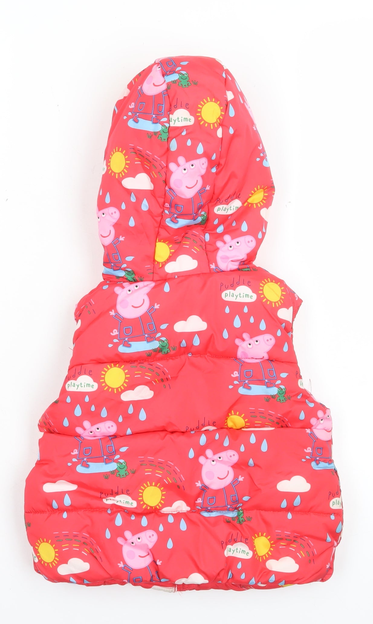 Peppa Pig Girls Red Hooded Puffer Jacket 18-24 Months Lined Polyester