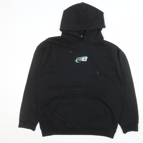 boohooMAN Men's Black Pullover Hoodie S Logo Fleece Sweatshirt