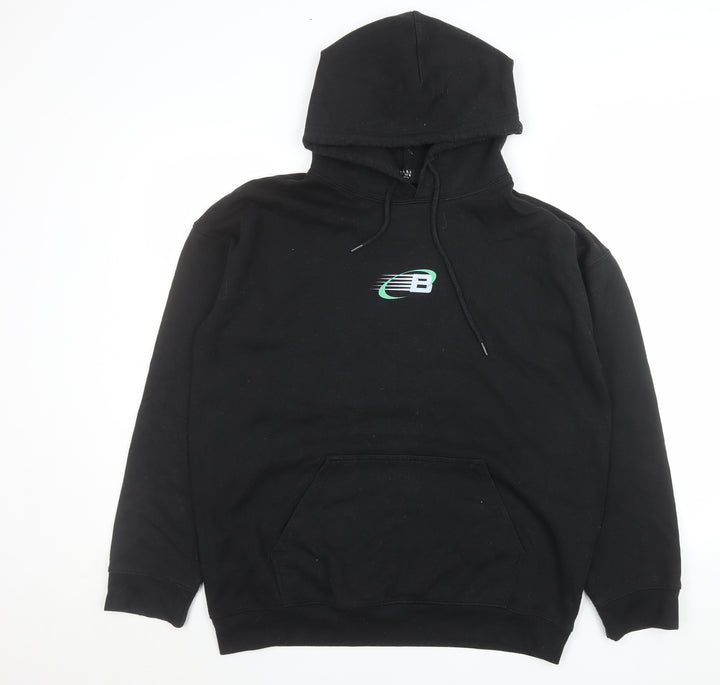 boohooMAN Men's Black Pullover Hoodie S Logo Fleece Sweatshirt