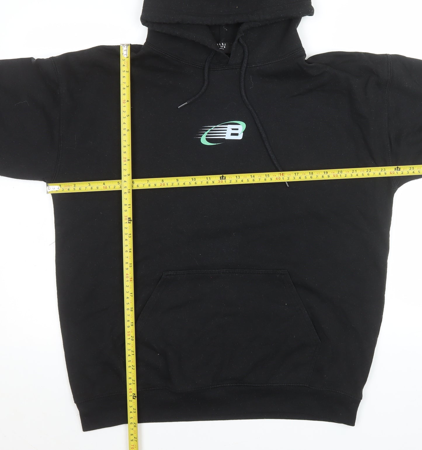 boohooMAN Men's Black Pullover Hoodie S Logo Fleece Sweatshirt