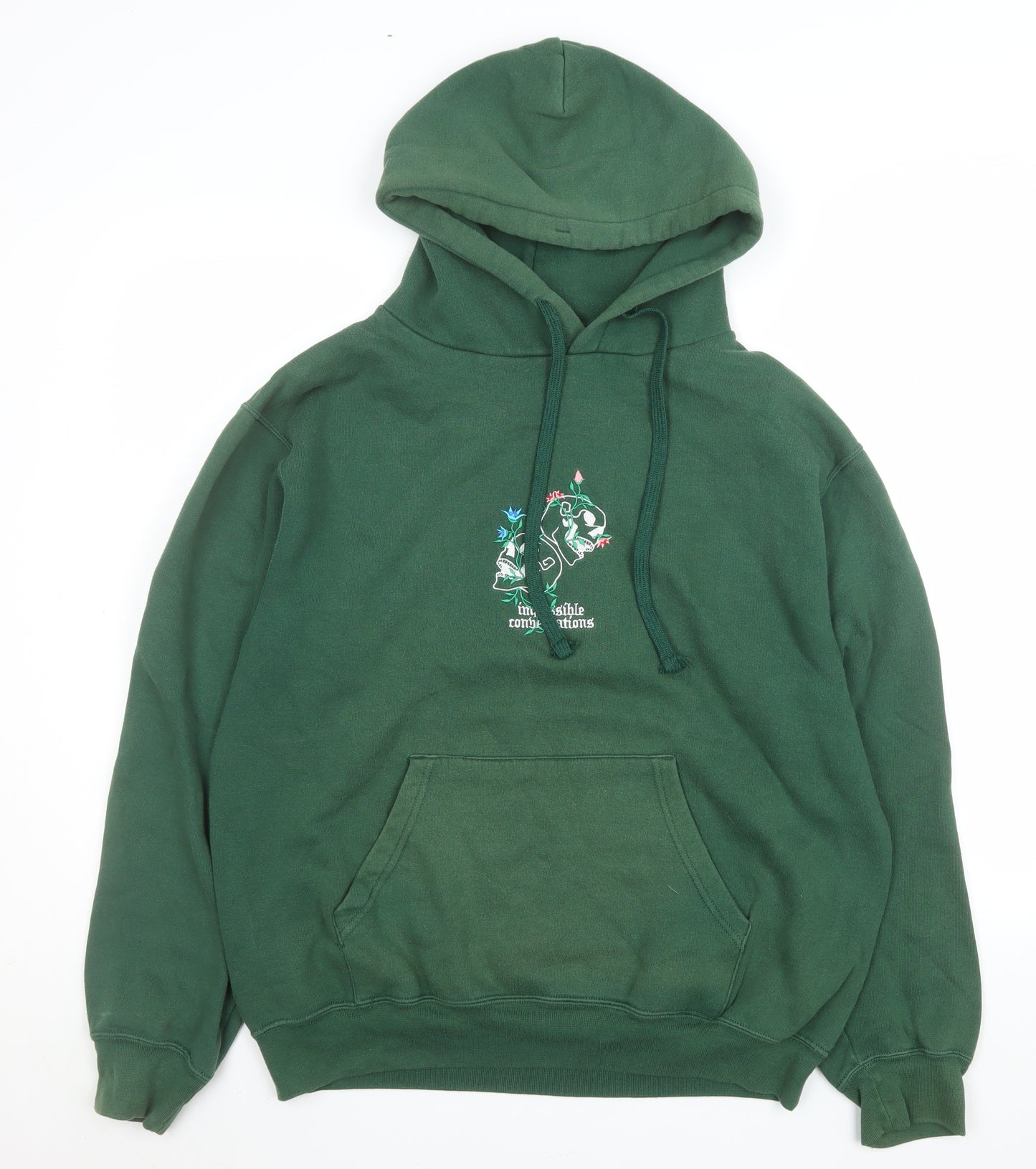 Impossible Conversations Men's Green Pullover Hoodie Size M Embroidered Graphic