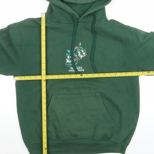 Impossible Conversations Men's Green Pullover Hoodie Size M Embroidered Graphic