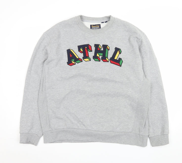 Superdry Womens Grey ATHL Graphic Pullover Sweatshirt UK 14