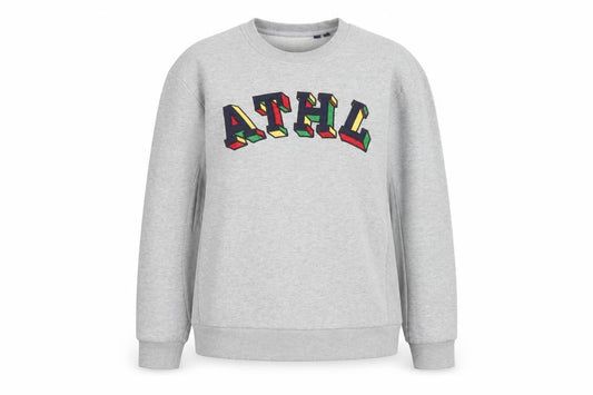 Front view of Superdry women’s grey athl graphic pullover sweatshirt uk 14