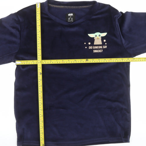 Star Wars Women Blue Velour Long Sleeve Pyjama Top S Baby Yoda Print