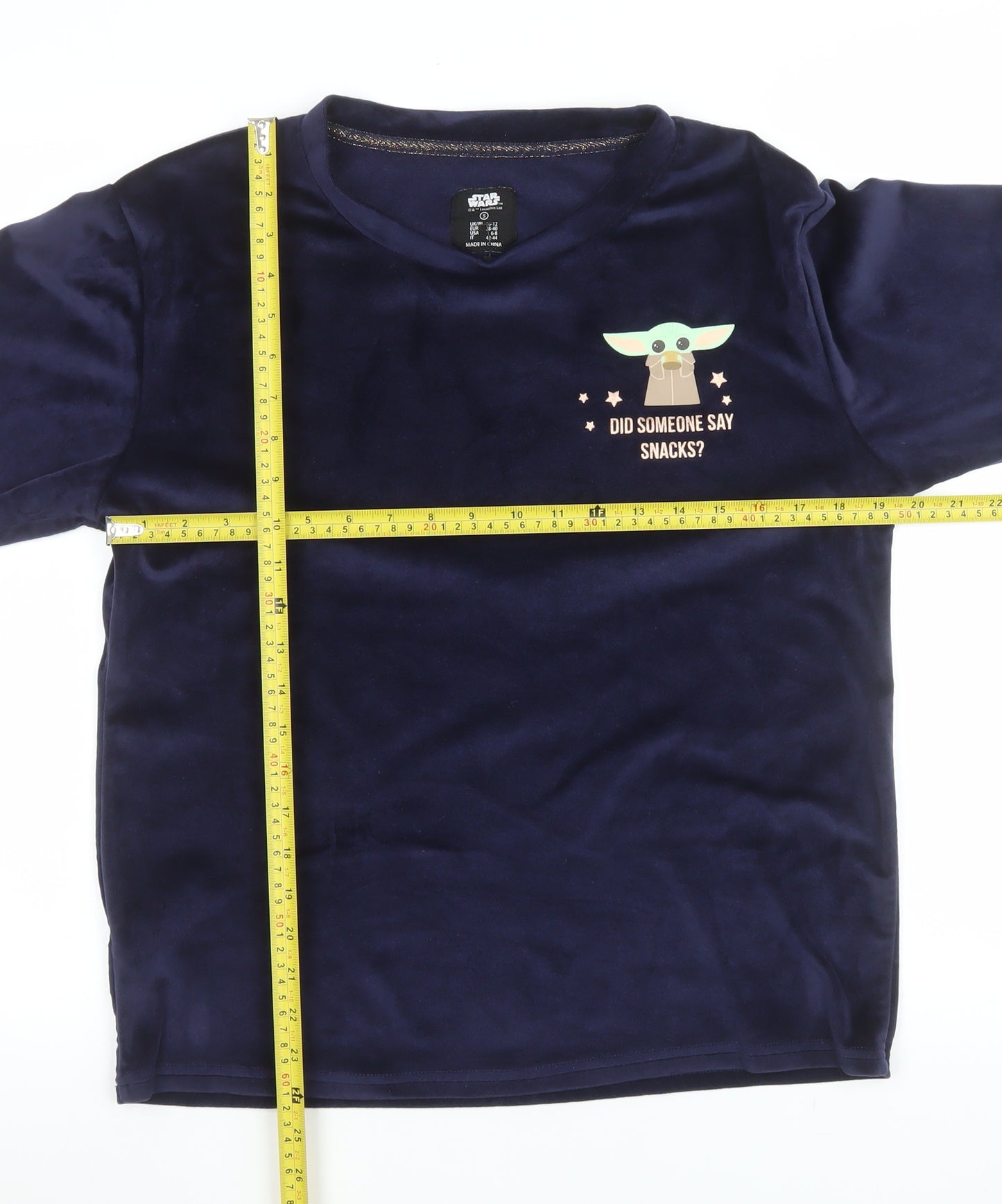 Star Wars Women Blue Velour Long Sleeve Pyjama Top S Baby Yoda Print