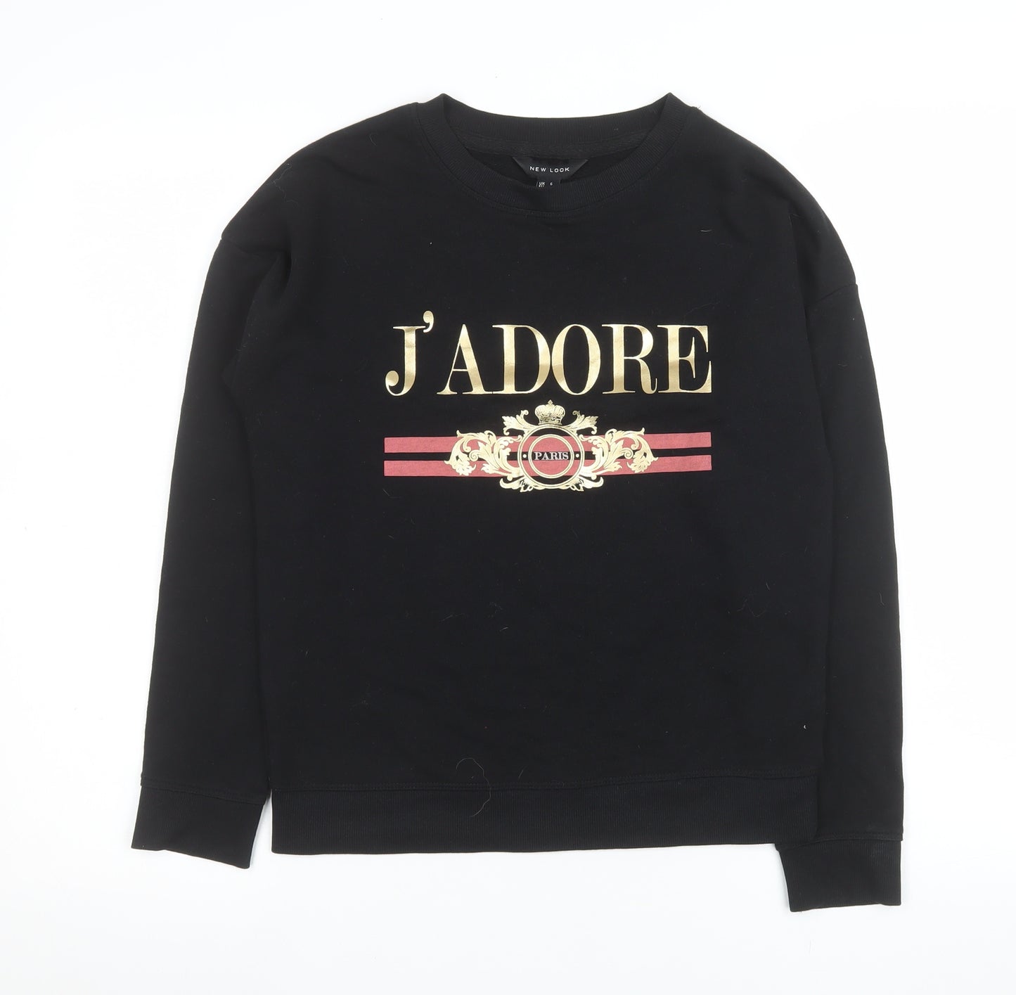 New Look Women Black J'Adore Paris Gold Logo Sweatshirt UK 6