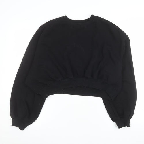 ZARA Women Black L Cropped Pullover Sweatshirt Cotton Blend