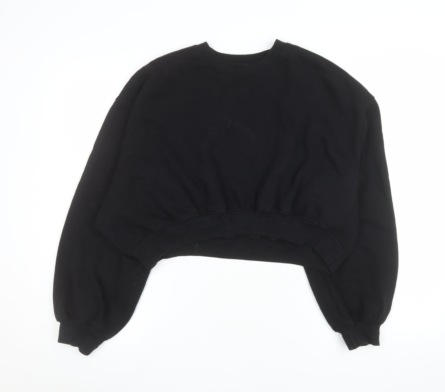 ZARA Women Black L Cropped Pullover Sweatshirt Cotton Blend