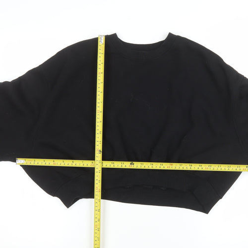 ZARA Women Black L Cropped Pullover Sweatshirt Cotton Blend