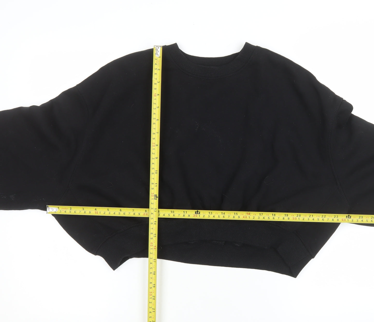 ZARA Women Black L Cropped Pullover Sweatshirt Cotton Blend