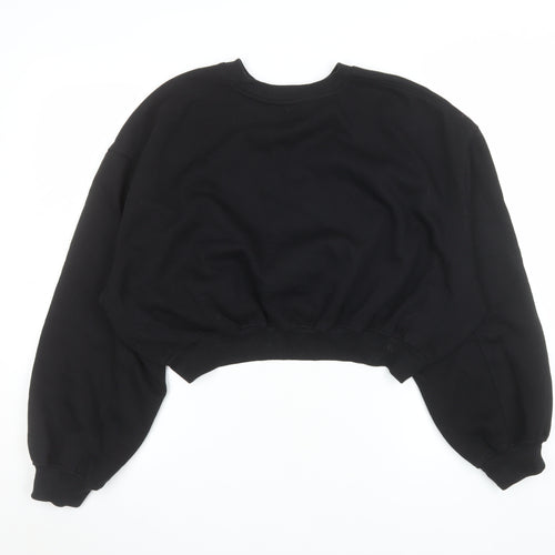 ZARA Women Black L Cropped Pullover Sweatshirt Cotton Blend