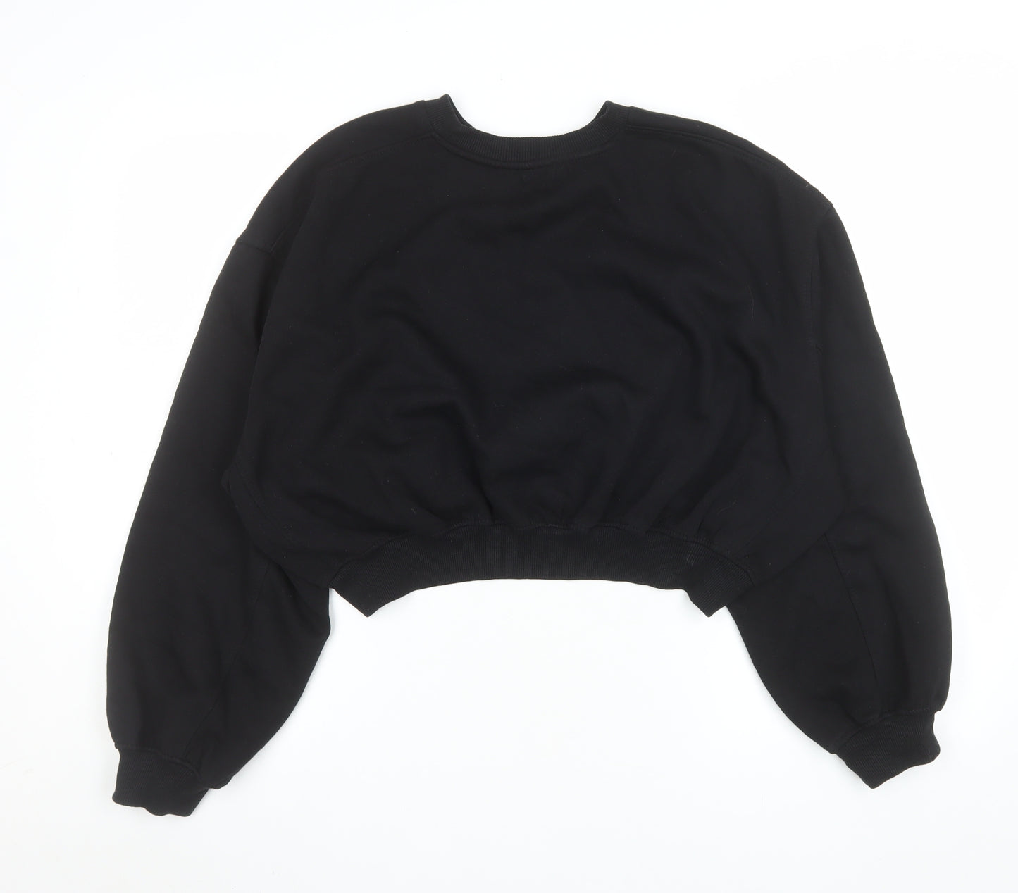 ZARA Women Black L Cropped Pullover Sweatshirt Cotton Blend