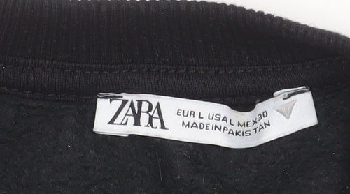 ZARA Women Black L Cropped Pullover Sweatshirt Cotton Blend