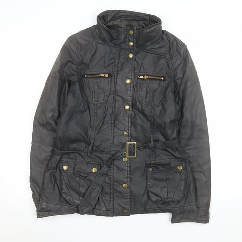 Oasis Women’s Black Belted Waxed Cotton Mid-Length Parka Jacket M